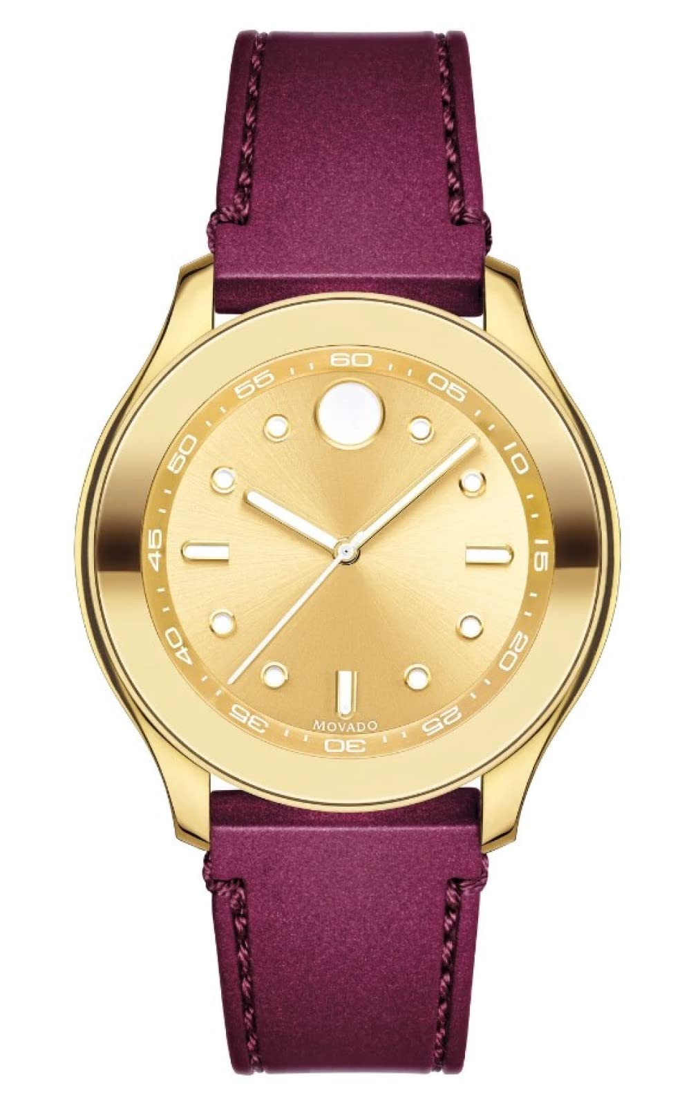 Movado Bold 3600717 Gold White Dot Dial Red Maroon Silicone Band Women's Watch