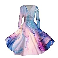 Wedding Guest Dresses for Women Casual and Fashionable Gradient Printed Long Sleeved V-Neck Sexy Dress