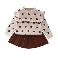 IWEMEK Toddler Girls Fall Winter Outfit Knitted Buttons Sweater Top Mini Skirt Ruffle Long Sleeve Tutu Dress 2PCS Clothes Set