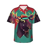 Moose Men's Casual Button-Down Hawaiian Shirts â€“ Funky Tropical Summer Outfits â€“ Retro Printed Beach Wear for Men