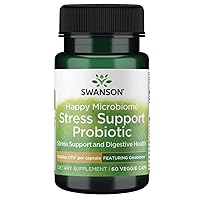 Swanson Happy Microbiome Stress Support Probiotic - Featuring Cerebiome 3 Billion Cfu 60 Veg Caps