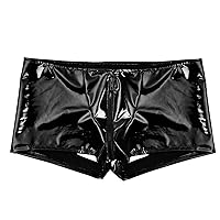 Mens Fashion Leather Boxer Casual Solid Color Leather Shorts Sexy Soft Leather Taste Underwear Shorts for Men