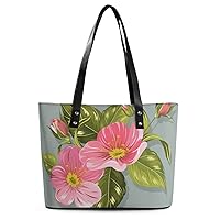 Womens Handbag Red Flowers Green Leaves Leather Tote Bag Top Handle Satchel Bags For Lady