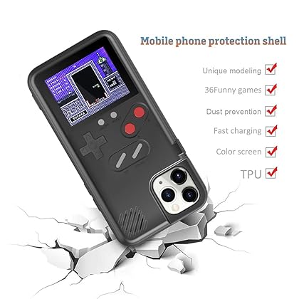 Gameboy Case for iPhone, Autbye Retro 3D Phone Case Game Console with 36 Classic Game, Color Display Shockproof Video Game Phone Case for iPhone (Black, for iPhone 6/6s/7/8) (Black, for iPhone Xs Max)
