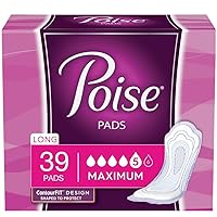 Poise Incontinence Pads, Maximum Absorbency, Long, 39 Count