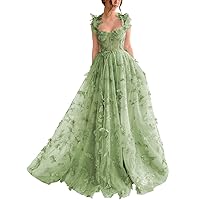 YUAOHUANG Corset Long Tulle Prom Dress with 3D Butterflies Sexy Slit Ball Gown Evening Dresses Party Wedding Formal 2024