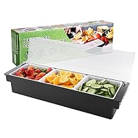 Fruit, Veggie & Condiment Caddy with Lid Dispenser Tray Plastic Garnish Station for Bartending & Serving Taco, Ice Cream, Salad Bar - Topping Organizer for Restaurant Supplies (3 Compartment)