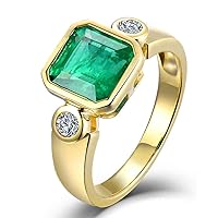 14K Yellow Gold Natural Green Emerald Diamonds Rings Engagement Wedding Band for Women Promotion
