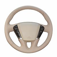 MEWANT Customized Hand-Stitch Beige Artificial Leather Car Steering Wheel Cover for Nissan Teana 2008-2012 / Murano (Z51) 2009-2014 / Quest 2011-2017