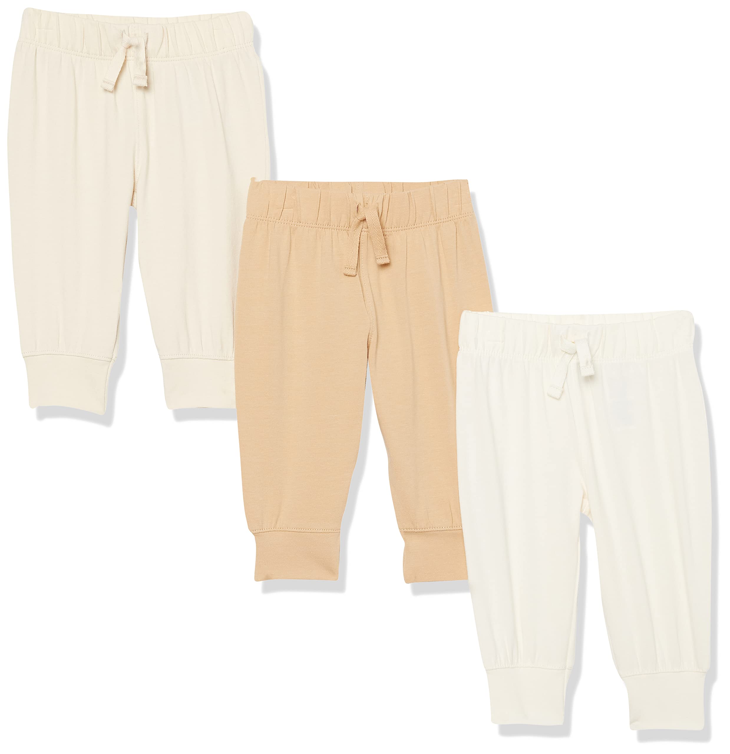 Amazon Essentials Unisex Babies' Cotton Stretch Jersey Jogger (Previously Amazon Aware), Pack of 3, Beige, Preemie