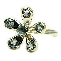Natural Blue Topaz Ring Flower Style Sterling Silver Birthstone Handcrafted Ring Size 4 To 13