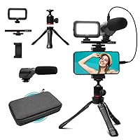 Movo uVlogger- Android/USB-C Compatible Vlogging Kit Phone Video Kit Accessories: Phone Tripod, Phone Mount, LED Light and Cellphone Shotgun Microphone for Phone Video Recording for YouTube, Vlog