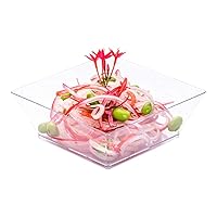 Restaurantware 10 Ounce Square Bowls 25 Disposable Serving Bowls Heavy-Duty - Premium Clear Plastic Salad Bowls For Parties Catering Or Buffets Serve Desserts Chips Popcorn Or Candies