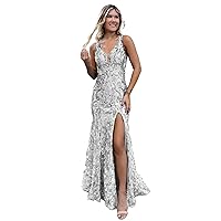 Prom Dresses Sparkle Shine Long Formal Wedding Party Evening Dress for Women Sleeveless V Neck Backless with Sequin