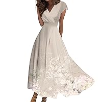 Maxi Dresses for Women 2024 Casual Sexy Short Sleeve Summer Dresses V Neck Plus Size Formal Trendy Floral Long Dress