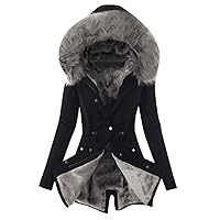 Women's Faux Fur Hoodie Jacket Coat Casual Fashion Winter Warm Fleece Button Down Long Sleeve Outerwear Fuzzy Hooded