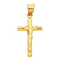 14K Yellow Gold Jesus Engraved Cross Pendant - Crucifix Charm Polish Finish - Handmade Spiritual Symbol - Gold Stamped Fine Jewelry - Great Gift for Men & Women