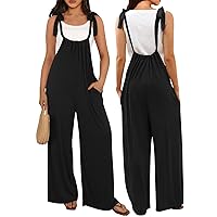 MEROKEETY Women's Casual Loose Sleeveless Jumpsuit Overalls Adjustable Strap Wide Leg Romper with Pockets