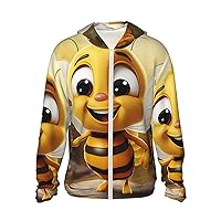 Honey Bee Print Sun Protection Hoodie Jacket Full Zip Long Sleeve Sun Shirt With Pockets For Outdoor