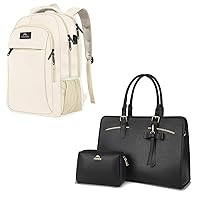 MATEIN Laptop Backpack 15.6 Inch & Laptop Bag for Women Bundle | Water Resistant Anti Theft Travel Computer Daypack & Large Waterproof PU Leather Work Briefcase with USB Charging Port
