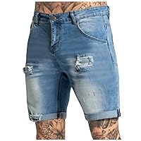 Men's Ripped Jeans Trunks Stretchy Washed Jeans Trunks Cut-Off Classic Fit Casual Jeans Shorts