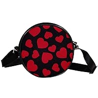 Heart Pattern Circle Shoulder Bags Cell Phone Pouch Crossbody Purse Round Wallet Clutch Bag For Women With Adjustable Strap