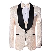 Men's Jacquard Suit Blazer One Button Shawl Lapel Tuxedo Jacket for Party Daily Banquet