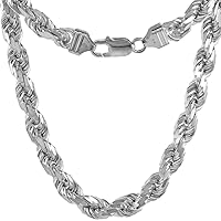 Very Thick 7mm Sterling Silver Diamond-cut Rope Chain Necklaces and Bracelets for Men Handmade Nickel Free Italy 8 - 30 inch