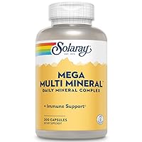 Solaray Mega Multi Mineral, Daily Mineral Complex with Calcium, Iron, Magnesium, Zinc, and More in Highly Absorbable Chelated Forms, Overall Health and Immune Support, 50 Servings, 200 Capsules