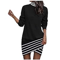 Women's Fall Dresses Long Sleeve Printed Shirts Lightweight Round Neck Tops Bottoming Shirts Dresses, S-3XL