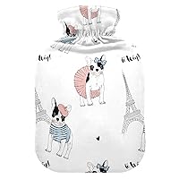 Hot Water Bottles with Cover French Bulldog Hot Water Bag for Pain Relief, Hot Cold Compress, Feet and Bed Warmer 2 Liter