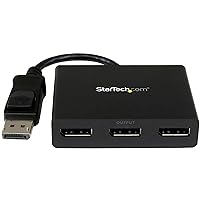 StarTech.com 3-Port DisplayPort 1.2 Splitter, DisplayPort to 3x DP Multi-Monitor Adapter, Dual 4K 30Hz and 1080p 60Hz Computer MST Hub, Windows Only (MSTDP123DP)