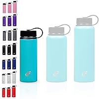 Stainless Steel Water Bottle Wide Mouth with 2 LIDS (20oz, 32oz, or 40oz) - 3 Size, 8 Color Options - Vacuum Insulated, Double Wall, Powder Coated Sweat Proof Thermos