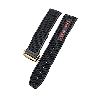 19mm 20mm 21mm 22mm Rubber Soft Watch Bands for Omega Speedmaster AT150 Seamaster 300 Seamaster 007 James Bond Bracelet Strap (Color : Black red Rose, Size : 22mm)
