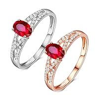 Romantic Fashion Jewelry Natural Ruby Gemstone Engagement Wedding Ring Promise Set Diamond 14K Solid White Rose Gold for Women