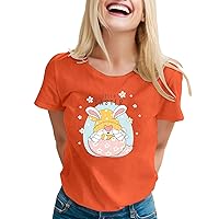 Women's Easter Bunny Shirts Cute Rabbit T Shirt Summer Short Sleeve Bunny Ears Printed Graphic Tee Blouse Tops