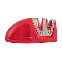 50883 Edge Grip 2-Stage Knife Sharpener, Red, Coarse & Fine Sharpeners, Compact for Easy Storage, Stable Non-Slip Base, Soft Grip Rubber Handle, Straight & Serrated Knives