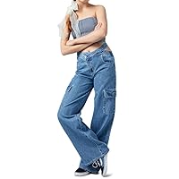 PacSun Women's Eco Medium Indigo Asymmetrical Mid-Rise Baggy Cargo Jeans
