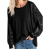ALLTB Women's Sequin Tops Sparkle Long Sleeve Blouses Shimmer Glitter Sweatshirt Party Crewneck Loose Fit Shirts