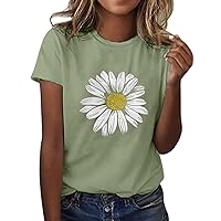 Women's 2024 Cute Sunflower Print Shirts Short Sleeve Crew Neck Basic Tees Funny Summer Novelty Tee Shirts Fashion Clothes
