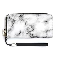 White Marble Stone Women's Wristlet Clutch Purse Handheld Wallet Travel Handbag with Credit Card Holder for Men