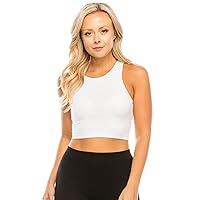 Kurve Women's Junior Nylon Stretch Solid Sleeveless Crop Tank Top, UV Protective Fabric UPF 50+ (Made with Love in The USA)