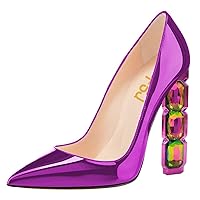 FSJ Women Jeweled High Heel Pointed Toe Pump Slip On Sparkling Crystal Bead Heel Sexy Ladies Party Bridal Shoes Size 4-15 US