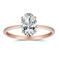1.5 Carat Moissanite Oval Cut Forever Classic Engagement Ring Solid Gold Plain Ring Band 14K Rose Gold Bridal Ring Stackable Brilliant Ring