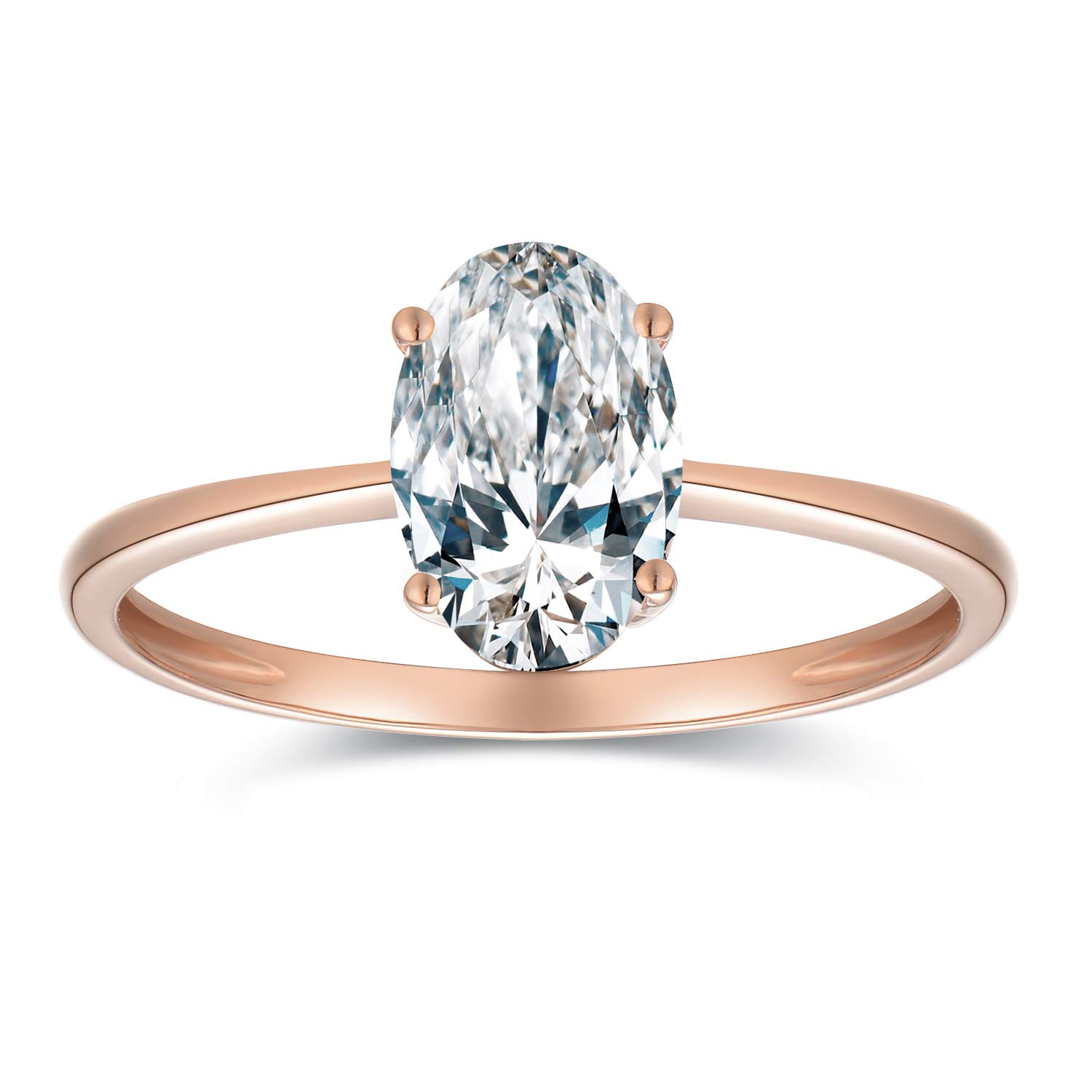 espere 1.5 Carat Moissanite Oval Cut Forever Classic Engagement Ring Solid Gold Plain Ring Band 14K Rose Gold Bridal Ring Stackable Brilliant Ring