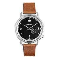 KOM-W4152 Mens Black Leather Band Golden Quartz Dial Watch