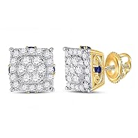 The Diamond Deal 14kt Yellow Gold Womens Round Diamond Square Cluster Earrings 1/2 Cttw