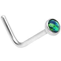 Body Candy Stainless Steel Green 2mm Synthetic Opal L-Shaped Nose Stud Ring 20 Gauge 1/4