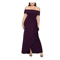 Xscape Plus Size Long Scuba Off-The-Shoulder Dress