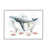 Stupell Industries Whale in Nautical Tub Seafoam Starfish Shells, Designed by Ziwei Li White Framed Wall Art, Grey